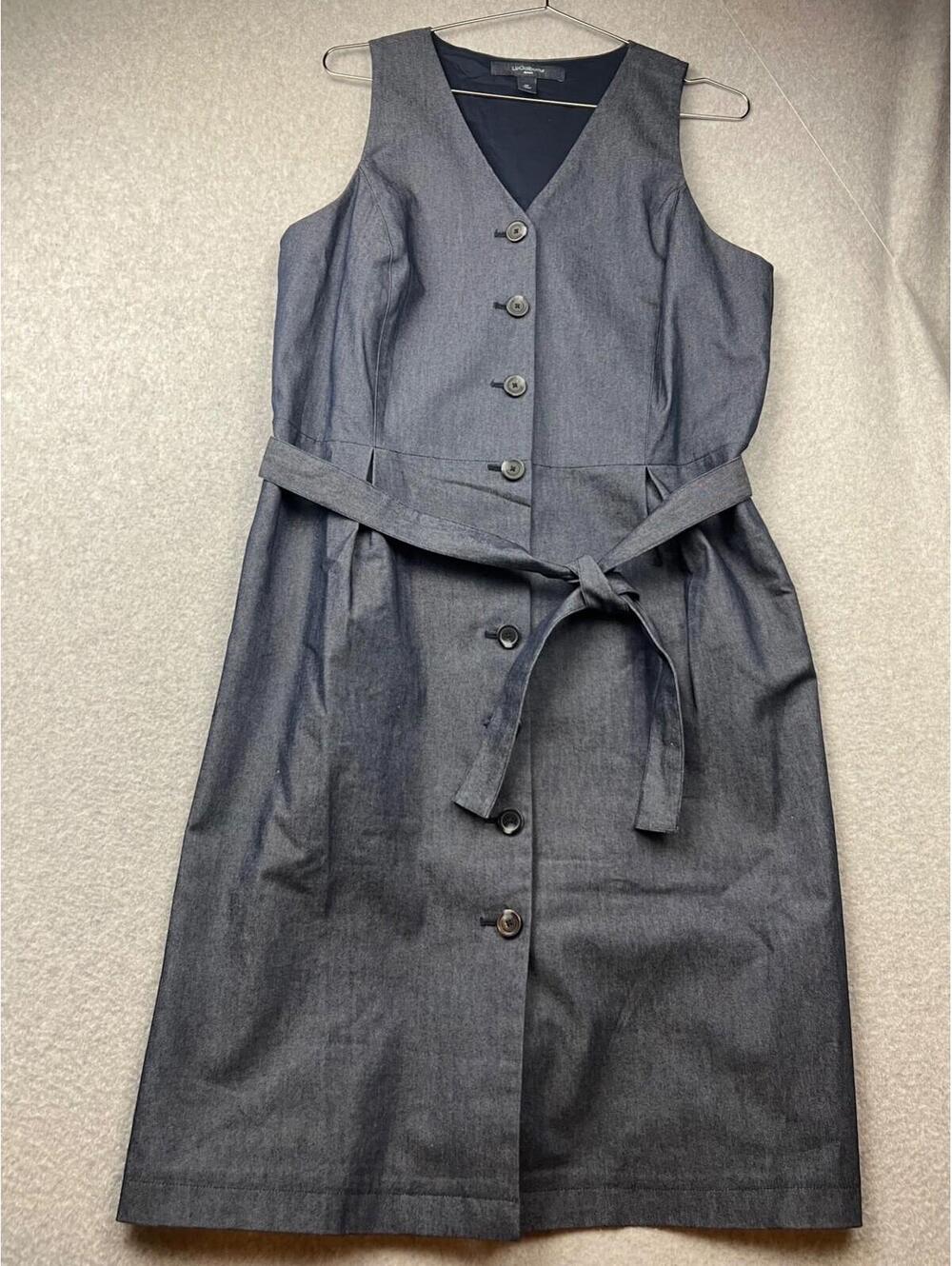 y2k 90s Liz Claiborne Chambray Button Up Shift Shirt Dress Womens Petite 16P
